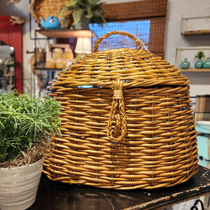 This large "hut" basket helps bring a bit of texture to your room and storage for things you'd like out of sight!   10" H x 12.5" W 9" D