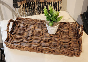 This large wicker basket tray will be your favorite item to decorate with in your home! We love adding texture to our homes, and this little tray will do just that!  4.5" H x 16.5" W x 10.5" D