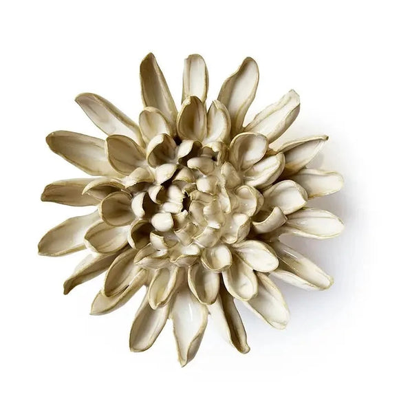 As seen in Vanity Fair, this fabulous ceramic chrysanthemum flower can be sat on a table or bookcase but can add some drama to your wall! Mix it in with other artwork, or put a few of the flowers scattered on your wall - so pretty!!!  Approximately 5.25