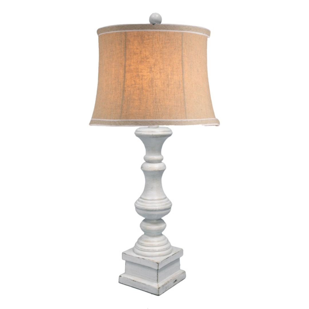 Image showcasing Antique White Lamp with Natural Shade – The Summer Kitchen