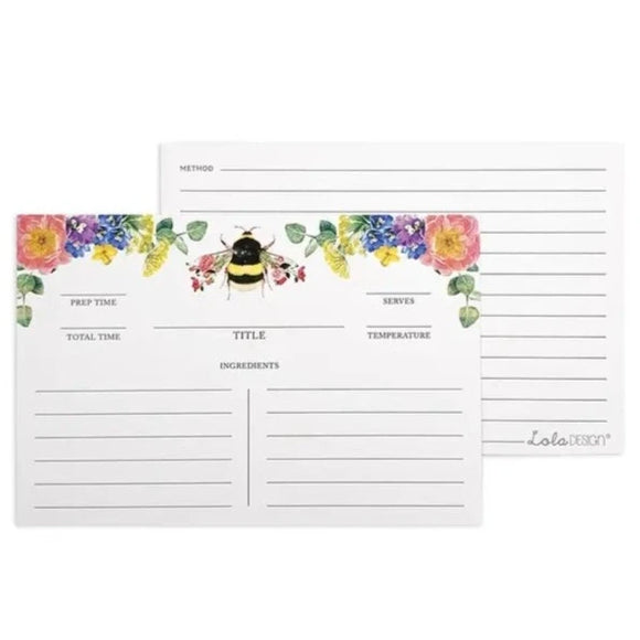 <p><span>Beautifully designed botanical bee recipe cards for you to keep track of and share all of your favorite things to make!</span></p> <p><span> Printed on high-quality FSC card. </span></p> <p><span>50 Cards.</span></p> <p><span>5.9