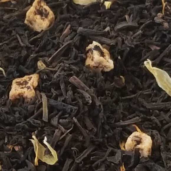 Premium Ceylon black tea with the flavor of perfectly ripened mangos. Juicy texture, creamy-dry finish with great floral aromatics and candy sweetness.  2oz, Decaf Ceylon Tea: Apple Pieces, Natural Mango Flavors, Mango Pieces, & Marigold Flowers