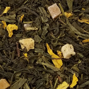 Memories of the Copacabana Beach in Rio. Papaya pieces, sunflower petals and criminally exotic passion fruit notes infuse superior green tea.  2oz, Green Tea: &nbsp;Green tea, Papaya pieces, Sunflower petals, Natural flavors (Organic Compliant)&nbsp; Antioxidant level: High&nbsp; Caffeine Content: Low