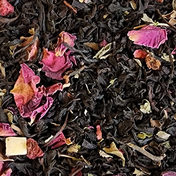 One of the most delicious flavored teas you have tasted! Truly like fresh strawberries & raspberries. Add a pinch of sugar or try it on ice—terrific!  2oz, Black Tea: Papaya, Rose Petals, Strawberry Pieces, Raspberry Pieces, Lime + Blackberry Leaves, Natural Flavors (Organic Compliant)    Antioxidant Level: High, Caffeine Level Medium