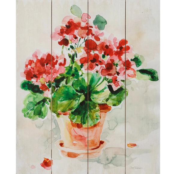 We just love the beautiful soft colors of pink and red in this watercolor geranium printed on a wooden pallet background!  It will surely make a statement in your home all year round!  28