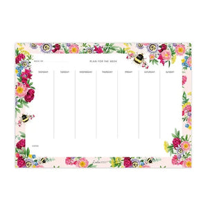 Get organized &amp; plan your entire week out! This beautiful planner has a pink border with garden flowers and bumble bees all around it. The center is white and has a place up top to write the date of the week in the upper left corner.&nbsp; In the center, it says "Plan for the week," and then there are seven columns and the days of the week in between them.