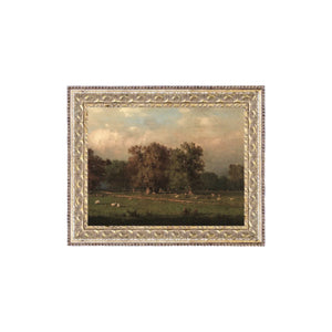 We just love this sweet print of a sheep farm! Printed on premium canvas fabric for a lasting, textured finish and has a handcrafted ornate silver/gold frame that adds a classic charm.&nbsp; Comes with a paper backing and hanging hardware for easy installation.

Made in the USA: Proudly crafted with quality and care.&nbsp;

Care Instructions: Keep canvas dry to maintain its quality. If smudged or dirty, gently wipe with a dry, soft cloth.
