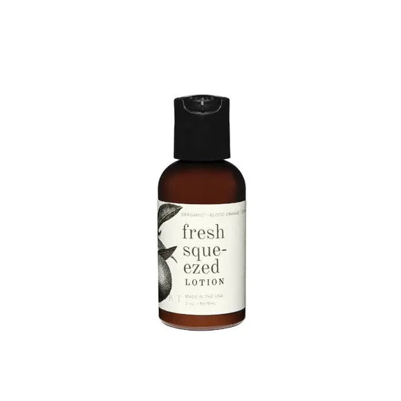 Bold citrus is a fan favorite with our fresh squeezed scent. Blood orange, bergamot oil, and a hint of cedar blend to create a highly scented orange and grapefruit masterpiece! You'll love this 2 oz travel-sized lotion. Perfect for taking along with you, and it also makes a great gift!  Scent notes: bergamot | blood orange | cedar