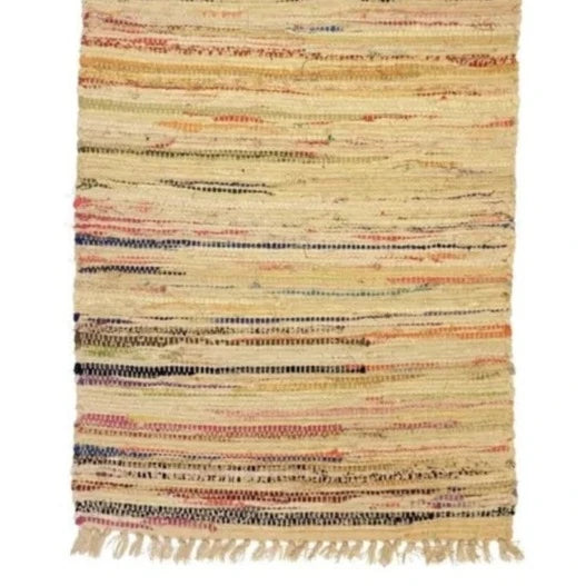 Need to add a little texture to your home? You'll love these 100% hand-loomed cotton placemats with beautiful pinks, plums, oranges, greens, and blues woven through the neutral base. They are made from hand-dyed cotton rags, so slight color variations may occur.  12