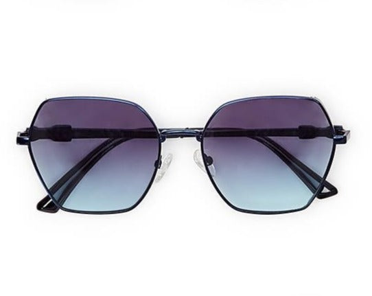 These deep navy square framed lenses give you a cool & calming feeling while offering a little bit of color while keeping an iconic look!  With 100% UV protection and an iridescent blue coordinating hard case, you'll love these sassy specs! Metal/Polycarbonate  sunglasses: 5 1/2