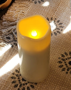 This 3.5" LED ivory-colored votive creates a warm, realistic, flickering glow and offers a lot of indoor decorating possibilities. It features a realistic melted top and is battery-powered. It includes a 4 & 8 hour daily timer. Once the timer is set, the candle comes on at the same time each day and stays on for either 4 or 8 hours.   Requires 2 AA Batteries (Not Included).   3.5" H x 1.5" Dia.