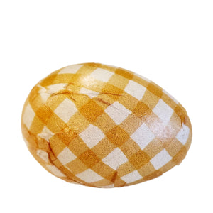 We love these happy wooden eggs! This one is decoupaged with a yellow and white checked pattern.  Wood & Paper  1.50" Diameter x 2.50"