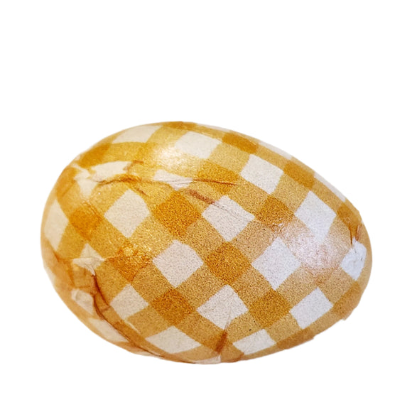 We love these happy wooden eggs! This one is decoupaged with a yellow and white checked pattern.  Wood & Paper  1.50