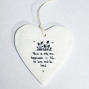 Our "There is only one happiness in life, to love and be loved" Porcelain Heart Ornament makes a heartfelt gift!  Approximately 3&nbsp;1/2"&nbsp;w x 4"&nbsp;h