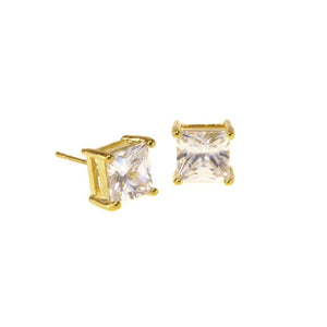 "The Queen" Earring: Small Square Gold Crown CZ