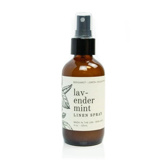 This lavender mist linen/body/room spray is a spin on the classic lavender scent. Hints of garden mint tone the bold fragrance of lavender and is complimented with a touch of lemon, eucalyptus, and bergamot oil. Our 4 oz natural linen sprays are made to create a luxurious experience, safe to spray wherever you please! Use on linens, skin, or as a room spray; this fine mist is sure to delight the senses. 