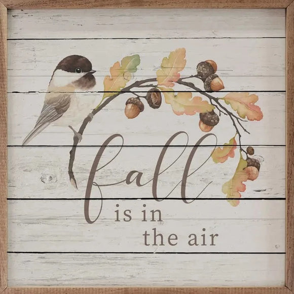 For our bird lovers, we have a little bird hanging on an oak leaf branch with acorns and the words 