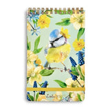 If you like taking notes like we do, you'll love our new reporter-style top spiral notepads!  This turquoise cover has an adorable blue tit in the center of yellow, cream, and blue flowers.  We love that it has a yellow elastic closure below to keep everything together!  150 Pages.  Approximately 4.5"W x 7.25"H