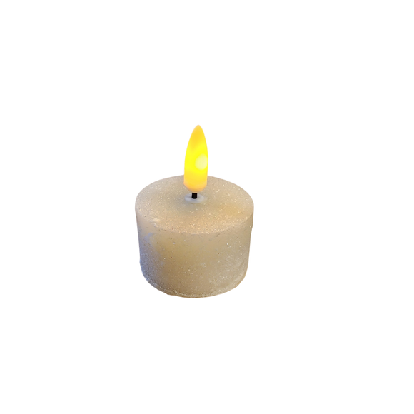 This tealight candle are a fresh take on vintage aesthetic, inspired by antique designs. Made from plastic and wax, this votive has a little bit of a shimmer for the holidays!

2.25