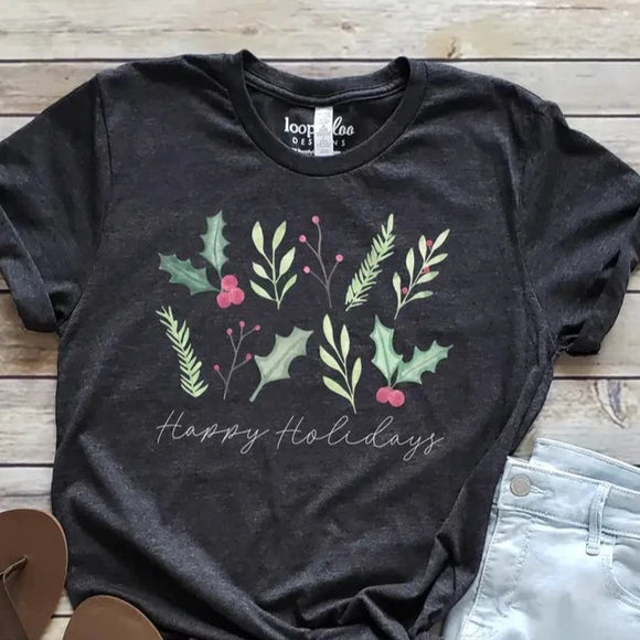 Celebrate the holidays with this beautiful watercolor holly t-shirt!  Below it says 