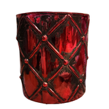 Gorgeous! This distressed red candleholder has a textured diamond pattern on it that is sure to make your holidays a lot more festive!

approximately 5" Dia" x 5.5" H&nbsp;

Glass