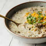 You will love this delicious potato soup, now in a smaller size! It is full of hearty diced potatoes, carrots, onion, leek, and s.a.l.t. sisters Tuscan Farmhouse Seasoning and is perfect for filling you up on a cold day.  Add 4 cups of chicken broth, 1/4 cup of heavy cream, and 1 tablespoon of butter for a delicious supper. If you want, add 1/4 pound of cooked sausage and 1/4 cup of cheddar cheese! Pick up one of our bread mixes to complete the meal!  2.25 oz