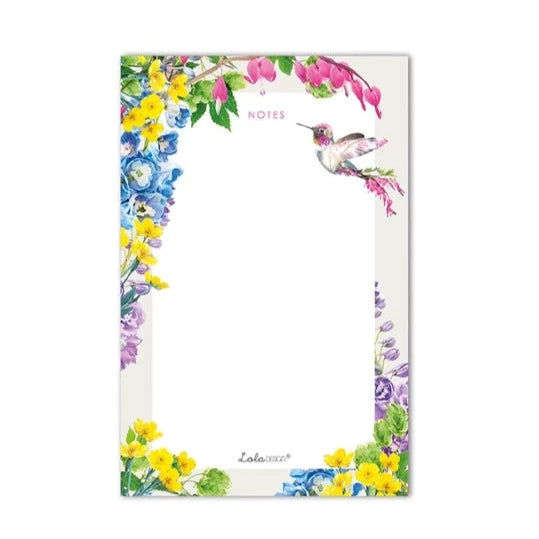Stay organized with this notepad, which is ideal for note-making, shopping lists, reminders, to-do lists, lightbulb moments, and so much more! This high-quality notepad has 75 tear-off pages and a beautiful, colorful botanical hummingbird design.  75 Pages.  Approximately 4.5