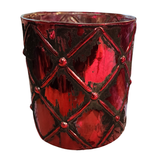 Gorgeous! This distressed red candleholder has a textured diamond pattern on it that is sure to make your holidays a lot more festive!

approximately 5" Dia" x 5.5" H&nbsp;

Glass