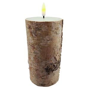 This absolutely gorgeous LED 6" pillar is covered in real bark. It has a realistic flickering 3D wick flame on a four—or six-hour timer that turns off automatically and repeats daily.

Battery life up to 360 hours&nbsp;


Indoor use only

Uses 2 C batteries (not included)