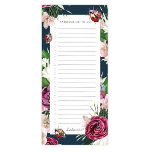 <p><span>Stay organized and keep on track with our "Fabulous List To Do" magnetic pad! This high-quality notepad has 52 tear-off pages and a beautiful, colorful botanical ladybug/ladybird design</span></p> <p><span>52&nbsp;Pages.</span></p> <p><span data-mce-fragment="1">Approximately 4"W x 8.25"H</span></p>
