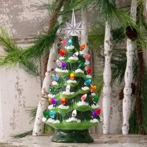 We were thrilled this year to find this nostalgic ceramic Christmas tree that is battery-operated! It is so sweet and reminds us of grandma, but with the convenience of being cordless, you can put it anywhere!  13" H x 5.5" W x 5.5" D  Requires 3 AAA batteries, not included
