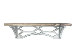 Have fun decorating with our modern farmhouse craftsman-style shelf!  If you are into the straight lines of modern decor but also into the distressed and antiqued white of farmhouse designs, this is the shelf for you! Unique and inspired by the arts and crafts movement of the mid-20th century, our craftsman shelf will be sure to turn heads and get people asking, "Where did you get that shelf?"  Made in the United States  Dimensions: 23″ x 7″ x 7″
