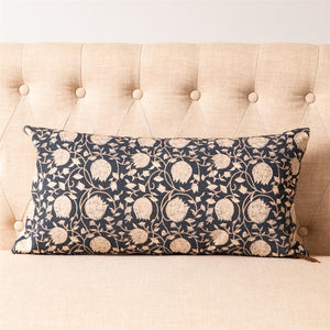 This beautiful navy &amp; cream block print will be stunning on your bench, chair, or sofa!  12" H x 24" W