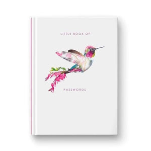 Keep your internet passwords safe and secure with this beautiful hummingbird password book. This password book is the perfect size to store and protect all your important passwords. With 52 pages and room for over 100 passwords, you'll never forget your passwords again.   Approximately 4.5"W x 6.25"H