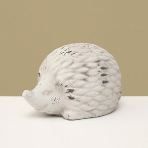 <p>This small hedgehog has a distressed white finish, is made of concrete, and is too cute! He can be put inside or outside.<span></span></p> <p>Approximately 5" W x 3.75" H x 3" D</p>