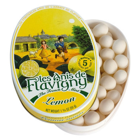 These old-fashioned lemon flavored French aniseed hard candies are packed in vintage decorative oval or round tins that add a lovely touch to your decor long after you have finished the contents.