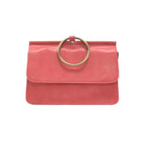 Put a ring on it! Perfect for your next night out, this cute coral bracelet bag looks great with your fav jeans or slinky dress! With multiple compartments, it is just the right size to hold all your essentials. Wear it on your wrist with the metallic ring bracelet, or carry as a clutch, or wear as a crossbody with the detachable shoulder strap.


Dimensions: 6 in. H x 8.25 in. W x 3.5 in. at deepest point
Tapers up to the top point
Adjustable and removable crossbody strap: 20-25 in.
3 in. diameter ring tha