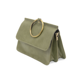 Put a ring on it! Perfect for your next night out, this cute eucalyptus bracelet bag looks great with your fav jeans or slinky dress! With multiple compartments, it is just the right size to hold all your essentials. Wear it on your wrist with the metallic ring bracelet, or carry as a clutch, or wear as a crossbody with the detachable shoulder strap.


Dimensions: 6 in. H x 8.25 in. W x 3.5 in. at deepest point
Tapers up to the top point
Adjustable and removable crossbody strap: 20-25 in.
3 in. diameter rin