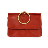 Put a ring on it! Perfect for your next night out, this cute red bracelet bag looks great with your fav jeans or slinky dress! With multiple compartments, it is just the right size to hold all your essentials. Wear it on your wrist with the metallic ring bracelet, or carry as a clutch, or wear as a crossbody with the detachable shoulder strap.


Dimensions: 6 in. H x 8.25 in. W x 3.5 in. at deepest point
Tapers up to the top point
Adjustable and removable crossbody strap: 20-25 in.
3 in. diameter ring that 