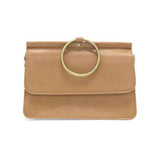 Put a ring on it! Perfect for your next night out, this cute warm tan bracelet bag looks great with your fav jeans or slinky dress! With multiple compartments, it is just the right size to hold all your essentials. Wear it on your wrist with the metallic ring bracelet, or carry as a clutch, or wear as a crossbody with the detachable shoulder strap.


Dimensions: 6 in. H x 8.25 in. W x 3.5 in. at deepest point
Tapers up to the top point
Adjustable and removable crossbody strap: 20-25 in.
3 in. diameter ring 