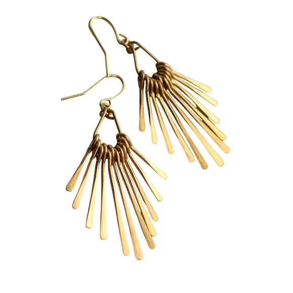 These art deco inspired fringe earrings feature a series gold brass bars to create a stylish, fluid diamond shape. The earrings have wonderful movement when worn.

They measure around 2