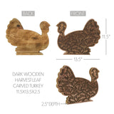 This adorable carved wood turkey figurine brings warm harvest charm to your autumn and Thanksgiving home decor. This 13.5-inch freestanding piece features an intricate botanical cutout design and a rich, dark-stained finish, making it a perfect statement piece for mantels, shelves, and tabletops. Crafted from premium mango wood with layered carved detailing, this artisan-style turkey offers a dimensional silhouette and organic, vine-inspired texture. The collected, heirloom-quality look blends beautifully w