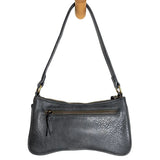 Meet Nicolette, our sleek, curvy shadow grey colored crossbody pochette with a minimalist style. Featuring soft sculptural curves in tumbled vegan leather, this bag is closed with a brass zipper that encloses 3 interior compartments to keep your cards, cash, keys and phone stowed neatly. The gleaming brass rings open to swap out the two included shoulder straps. A short strap for dressier looks and a longer adjustable crossbody strap when you want to go hands free. The Nicolette will add a stylish pop to yo