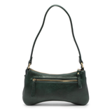 Meet Nicolette, our sleek, curvy evergreen colored crossbody pochette with a minimalist style. Featuring soft sculptural curves in tumbled vegan leather, this bag is closed with a brass zipper that encloses 3 interior compartments to keep your cards, cash, keys and phone stowed neatly. The gleaming brass rings open to swap out the two included shoulder straps. A short strap for dressier looks and a longer adjustable crossbody strap when you want to go hands free. Available in an array of beautiful colors, t