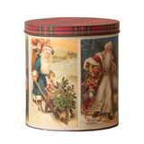 We love using tins to add height to our Christmas displays! This large tin has vintage Santa postcards around it with a darling plaid lid.

8.75" H x 8" Dia

Metal