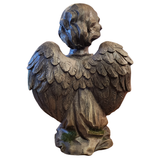 This sweet angle is kneeling and is holding a dish with a bird perched on the right hand side. We love how this angle looks to be carved out of wood and has green "moss" flecks on it's knees, chest, arms and bottom of wings to make it look weathered.&nbsp;

Stonepowder, Resin

Approximately 10.5" H x 7" W x 7" D
