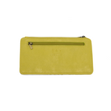 This slim and sleek wallet has nine credit card pockets, each with a snap tab for security and brass-plated hardware. It also has an ID window, zippered change pocket, and zippered billfold pocket in distressed beautiful key lime vegan leather.


DIMENSIONS: 3.75 IN. H X 7.25 IN. W X .25 IN. D&nbsp;


100% Vegan leather (polyurethane)