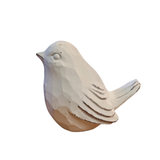 We are loving the embossed floral design on the one side of this distressed white bird that is looking straight!

&nbsp;Polyresin, Stone Powder

Approximately 3.5" H x 2.75" W x 3.75" D