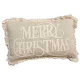 This beautiful embroidered "Merry Christmas" pillow will be a beautiful addition to your holiday decor this year!

approximately 12" H&nbsp; x 20" W (doesn't include fringe)

Zipper on back