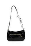 The sleek black Erin Hobo will compliment your look for the office or your next night out. Fashioned in glossy croc embossed vegan leather, this sophisticated bag closes with a brass zipper to keep your belongings secure and is accented with burnished brass rings that open to allow you to change the shoulder straps. Two shoulder straps are included with this stylish Hobo, a short strap to carry close to the body or a long strap to carry as a shoulder bag or as a crossbody. Both straps are adjustable and rem